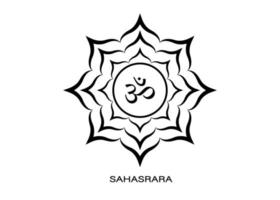 sjunde chakra sahasrara, symbol om logotyp mall. kronchakra symbol, lotus sakral tecken meditation, åtta kronblad, yoga rund mandala ikon svart tatuering, vektor isolerad på vit bakgrund