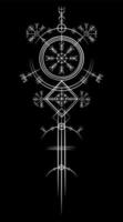 magischer alter Wikinger-Art-Deco, vegvisir magischer Navigationskompass altertümlich. Die Wikinger verwendeten viele Symbole in Übereinstimmung mit der nordischen Mythologie, die in der Wikingergesellschaft weit verbreitet sind. Logo-Symbol wiccan esoterisches Zeichen vektor