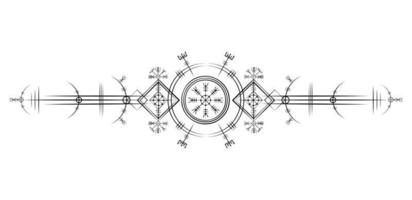 magisk antik viking art deco, vegvisir magisk navigeringskompass gammal. vikingarna använde många symboler i enlighet med den norska mytologin, ofta används i vikingsamhället. logotyp ikon wiccan esoteriska tecken vektor