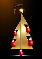 goldener Weihnachtsbaum und Stern mit roten russischen Puppenmatrioschka-Ornamenten. Symbol des guten Rutsch ins Neue Jahr, frohe Weihnachtsfeier. goldene Lichtdekoration. heller Designvektor auf schwarzem Hintergrund isoliert vektor
