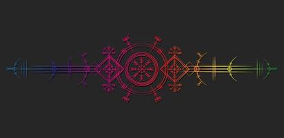 magischer alter Wikinger-Art-Deco, vegvisir magischer Navigationskompass altertümlich. Die Wikinger verwendeten viele Symbole in Übereinstimmung mit der nordischen Mythologie, die in der Wikingergesellschaft weit verbreitet sind. Logo-Symbol wiccan esoterisches Zeichen vektor