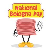 süßes Mortadella-Maskottchen passend für die Illustration zum Nationalfeiertag von Bologna vektor