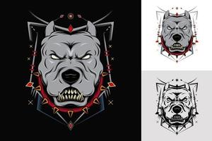 vektor pitbull maskot emblem designmall. t-shirtdesign med pitbull som ser farlig ut. grunge illustration konst.