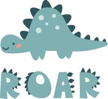 Vektor Kinder- Illustration. süß Dinosaurier und das Inschrift brüllen. drucken zum Kinder- Produkte
