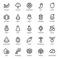 Obst- und Gemüse-Icon-Pack für Ihr Website-Design, Logo, App, Benutzeroberfläche. Obst und Gemüse Symbol Umrissdesign. Vektorgrafiken und bearbeitbare Striche.