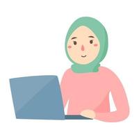 Mädchen Hijab Arbeit von zu Hause aus Vektor