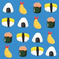 sushi seamless mönster. japansk mat bakgrund vektor