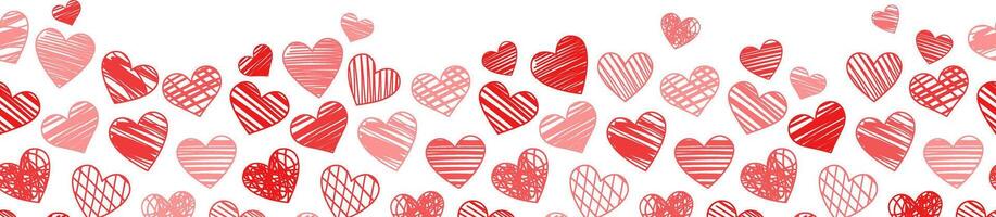 rot Hand gezeichnet Herz Banner zum Valentinstag Tag Gruß Karte oder Grenze, nahtlos wiederholen Muster Design vektor