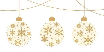 golden Weihnachten Ball Banner mit Schnee Flocken, Winter Clip Kunst Illustration, festlich Dekoration Element vektor