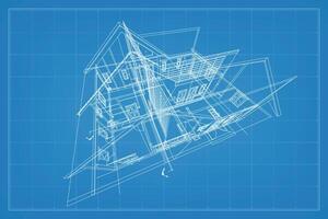 3d machen von Gebäude Drahtmodell Struktur. Perspektive Drahtmodell von Haus Außen. abstrakt Konstruktion Grafik Idee. Vektor. vektor