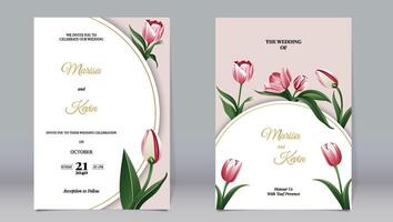 elegant Luxus Einladung und Tulpe Blumen mit Gold Kreis Elemente dekoriert vektor