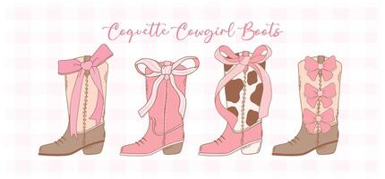 kokett rosa cowgirl stövlar med band rosett hand dragen samling vektor