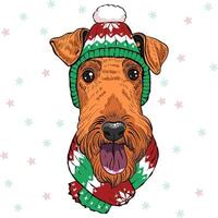 Hund airedale Terrier im Weihnachten Hut vektor