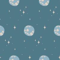 sömlös bakgrund med stjärnor och måne eller planet på blå. mönster. omslag papper. vektor