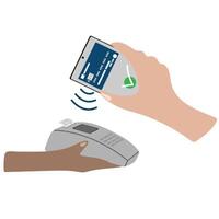 nfc trådlös betalning teknologi i en smartphone. plånbok i din telefon, kontaktlös betalning, snabb betalning, smart bankverksamhet. ny finansiell teknik vektor