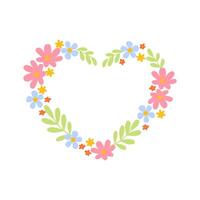 Blume Anordnung mit Grün Blätter im Herz Form. Liebe Symbol und Geschenk zum Valentinstag Tag. Blumen- Vektor Illustration isoliert auf Weiß Hintergrund. Karikatur Element zum Verpackung, Designs