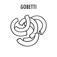 gobetti Pasta Gekritzel Essen Illustration. Hand gezeichnet Grafik drucken von kurz Makkaroni Art von Pasta. Vektor Linie Kunst Element von Italienisch Küche