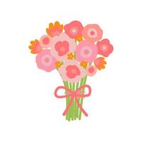 Rosa Blume Strauß mit Rosen und Pfingstrosen und gebunden Bogen. Liebe Symbol und Geschenk zum Valentinstag Tag. Blumen- Anordnung Illustration isoliert auf Weiß Hintergrund. Karikatur Element zum Verpackung, Designs vektor