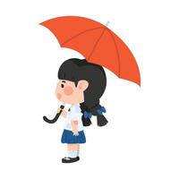 unge flicka innehav röd paraply tecknad serie vektor