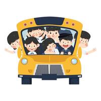 tillbaka till skola vektor design skola buss med barn studerande