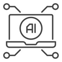 artificiell intelligens bärbar dator vektor ai ikon eller symbol i tunn linje stil