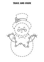 spår och färg söt jul snögubbe. arbetsblad för barn. vektor