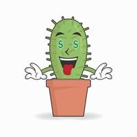 Kaktus-Maskottchen-Charakter mit Geldverdienen-Ausdruck. Vektor-Illustration vektor