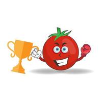 Der Tomaten-Maskottchen-Charakter gewinnt eine Boxtrophäe. Vektor-Illustration vektor