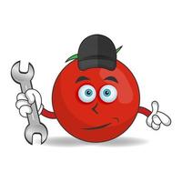 Der Tomaten-Maskottchen-Charakter wird zum Mechaniker. Vektor-Illustration vektor