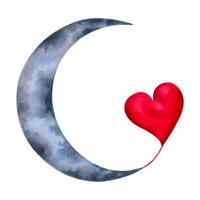 Clip Art von ein Halbmond Mond mit ein Herz. astrologisch Zeichnung zum Valentinstag Tag. Aquarell und Marker Illustration. Halbmond Mond zum Symbol oder Logo, Kinder- Zimmer Dekoration. Hand gezeichnet isoliert vektor