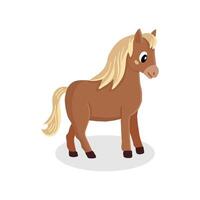 illustriert Kastanie Pony mit fließend blond Mähne Stehen auf Weiß Hintergrund vektor