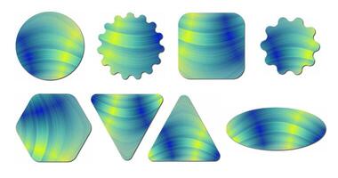 Sammlung von abstrakt Blau und Grün holographisch Aufkleber im verschiedene Formen vektor
