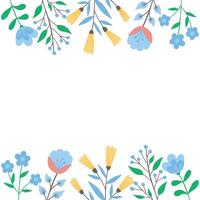 bunt illustriert Frühling Blumen und Blätter auf ein sauber Weiß Hintergrund. Rahmen von Blumen vektor