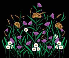 nahtlos Hand gezeichnet Blumen- Muster mit Tantuja Textil- drucken Design. Blume Blätter, Blumen- Blumensträuße, Zeichnung Illustration vektor