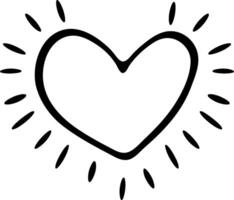 en svart och vit teckning av en hjärta med strålar vektor