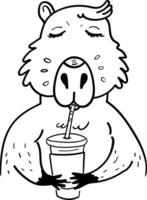 ein Karikatur Capybara Trinken ein Tasse von Kaffee vektor