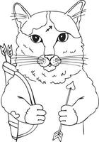 Katze Schütze mit Bogen und Pfeil Färbung Seiten vektor