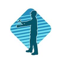 Silhouette von ein Arbeiter Tragen Hammer Werkzeug. Silhouette von ein Arbeiter im Aktion Pose mit Hammer Werkzeug. vektor