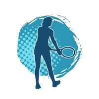 Silhouette von ein männlich Tennis Spieler im Aktion Pose. Silhouette von ein Mann spielen Tennis Sport mit Schläger. vektor