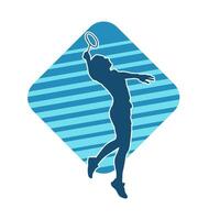 silhuett av en smal kvinna idrottare håller på med badminton sport. silhuett av en kvinna badminton sport spelare i verkan utgör. vektor