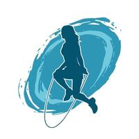 Silhouette von ein schlank sportlich Frau tun springen Seil trainieren. vektor