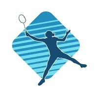 Silhouette von ein schlank weiblich Athlet tun Badminton Sport. Silhouette von ein Frau Badminton Sport Spieler im Aktion Pose. vektor