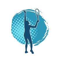 Silhouette von ein männlich Tennis Spieler im Aktion Pose. Silhouette von ein Mann spielen Tennis Sport mit Schläger. vektor