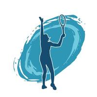 silhuett av en kvinna tennis spelare i verkan utgör. silhuett av en kvinna spelar tennis sport med racket. vektor