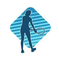 Silhouette von ein weiblich Tennis Spieler im Aktion Pose. Silhouette von ein Frau spielen Tennis Sport mit Schläger. vektor