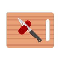 kniv med tomat i skärande styrelse illustration vektor