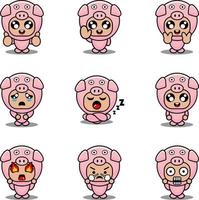 Maskottchen Kostüm Ausdruck Bundle Set Schwein Cartoon Charakter Vektor Illustration