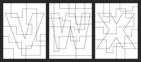 Brief v, w und x geometrisch Formen Vektor zum Kinder Färbung Buch