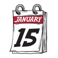 enkel hand dragen dagligen kalender för februari linje konst vektor illustration datum 15, januari 15:e