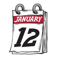 enkel hand dragen dagligen kalender för februari linje konst vektor illustration datum 12, januari 12th